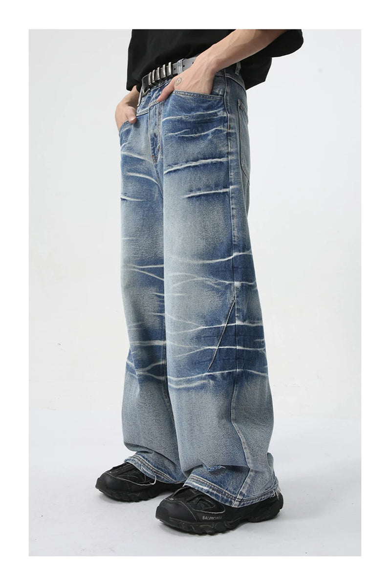vintage blue baggy jeans man loose straight denim pants harajuku hip hop jeans trousers men unique jeans style 692