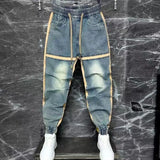 2024 new harem pants spliced cut bound feet jeans hip hop streetwear brand men clothing washed blue denim pants for men ripped baggy denim