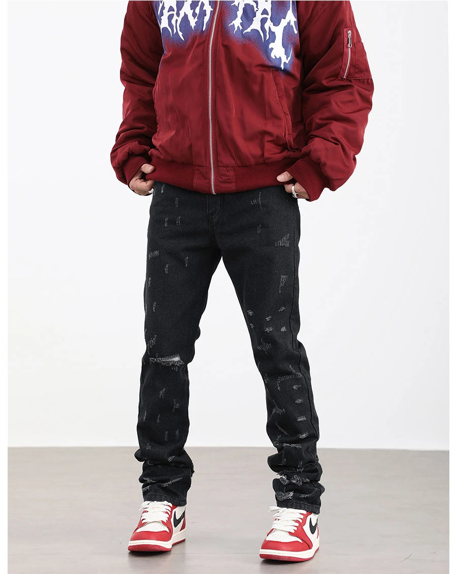 harajuku scratched ripped holes denim jeans mens zipper jeans hip hop fashion streetwear new casual straight joggers jean pants unique joggers style 2649
