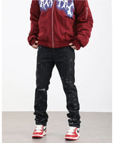 harajuku scratched ripped holes denim jeans mens zipper jeans hip hop fashion streetwear new casual straight joggers jean pants unique joggers style 2649