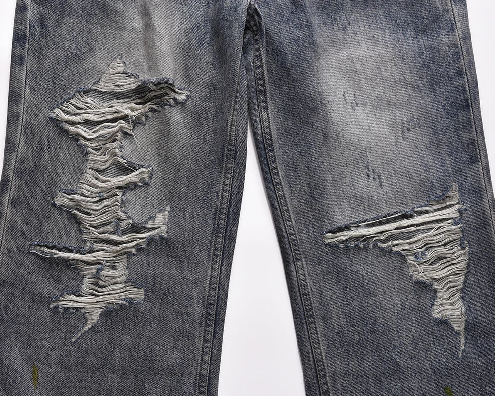frayed hole distreesed big hole baggy jeans for men and women pantalones hombre streetwear y2k casual denim trousers oversized unique jeans style 5905