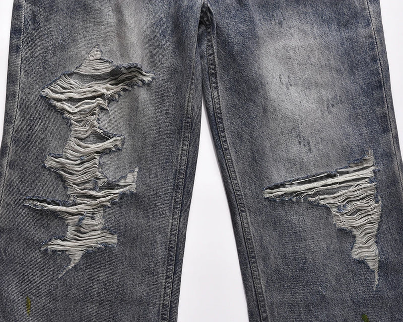 frayed hole distreesed big hole baggy jeans for men and women pantalones hombre streetwear y2k casual denim trousers oversized unique jeans style 5905