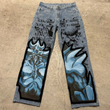 harajuku y2k baggy jeans the winged dragon of ra print wide leg denim pants popular anime jeans streetwear trouser men clothing unique jeans style 5710