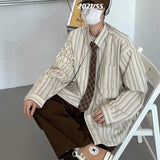 2023 Summer New Fashion Striped Shirt Men's Long-sleeved Korean Version Loose Shirt Versatile Casual Jacket Boutique Clothing