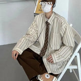 2023 Summer New Fashion Striped Shirt Men's Long-sleeved Korean Version Loose Shirt Versatile Casual Jacket Boutique Clothing
