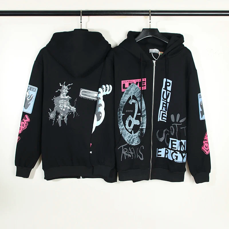 Cactus Jack Graffiti Pure Zip Up Hooded Jackets Mens Cardigan Fleece S