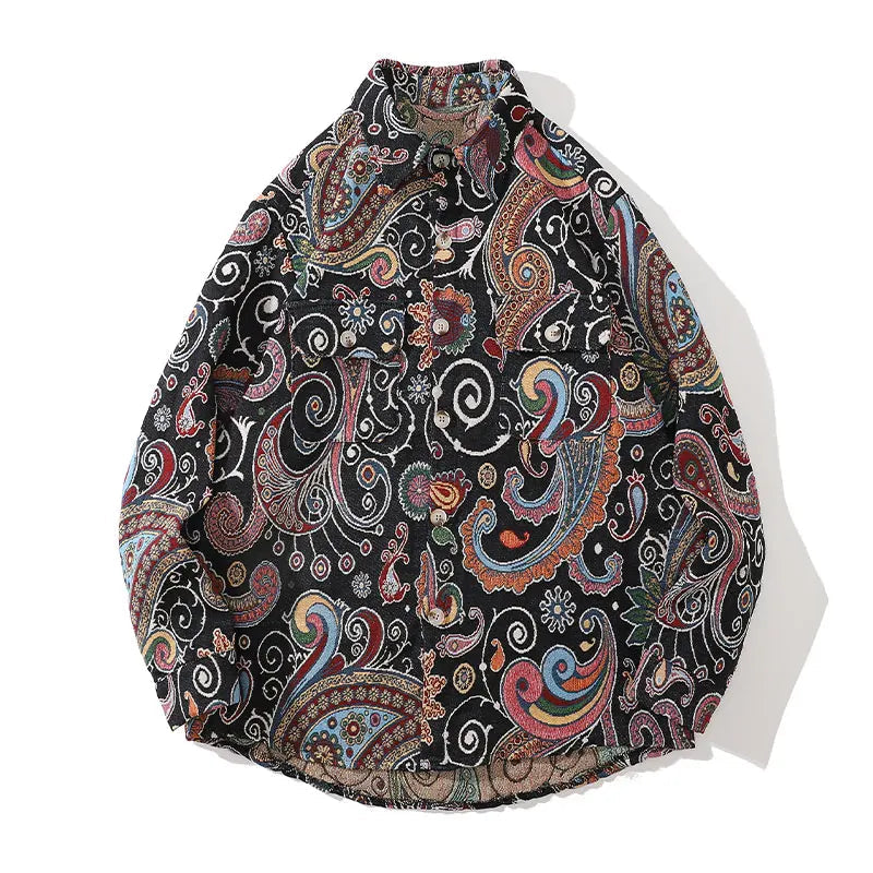 Oversized Streetwear Shirt – Gonthwid Harajuku Streetwear Shirts Coats Graffiti Bandana Paisley Pattern Pockets Shirt Hip Hop Fashion Long Sleeve Button Tops | Button Shirt Drop #74