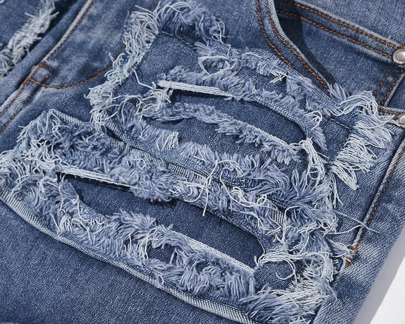 retro hole ripped distressed jeans for men straight washed harajuku hip hop loose denim trousers vibe style casual jean pants unique jeans style 851