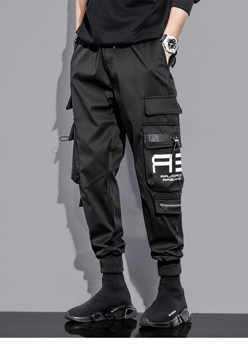 mens cargo pants elastic waist trousers with pockets streetwear hip hop loose fit ankle drawstring military sweatpants joggers unique joggers style 2526