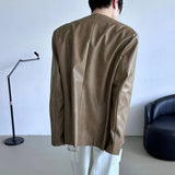 Mens Pu Leather Suit Jacket British Cardigan Casual Jacket Autumn Streetwear Campus Versatile Long-Sleeve Top Men'S Clothing