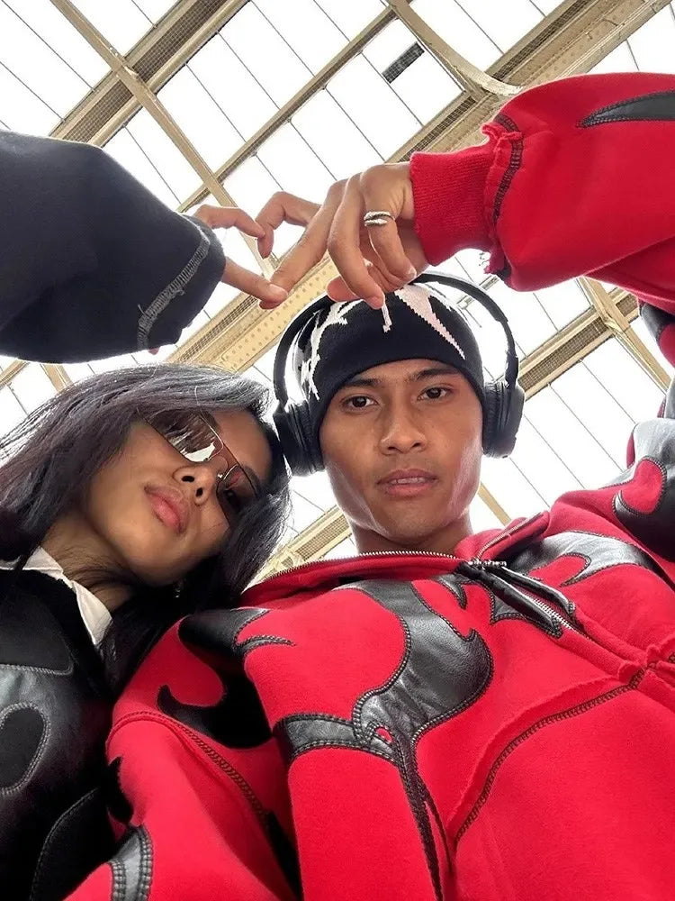 Red Leather Varsity Jacket Unisex Style