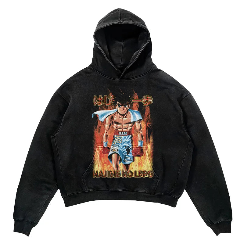 2024 Men Spring Hoodie Retro Japanese Anime Graphic Hoodies Boxer Hip