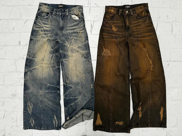 y2k jeans retro distressed high waisted baggy jeans punk hip hop men women wide leg straight denim pants slouchy streetwear denim street jeans