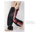 men streetwear fashion side splice hip hop loose casual wide leg straight baggy jeans pant cityboy jeans pants trousers unique jeans style 2627