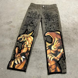 harajuku high street y2k baggy jeans punk popular print wide leg denim pants jeans streetwear trouser men clothing unique jeans style 2152