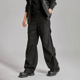 extended length edition wrinkle fashion men streetwear fashion hip hop vibe loose casual straight black suit pant trousers clean everyday pants