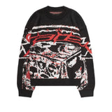 oversized flame jumper with bold print, ideal for photo-ready Y2K streetwear layering, street fashion menswear trend for seas