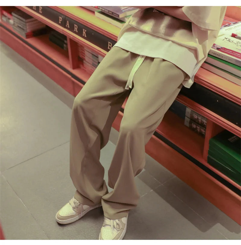 autumn mens sweatpants korean fashion sportswear drawstring wide leg straight track pants casual y2k streetwear baggy trousers unique joggers style 3297