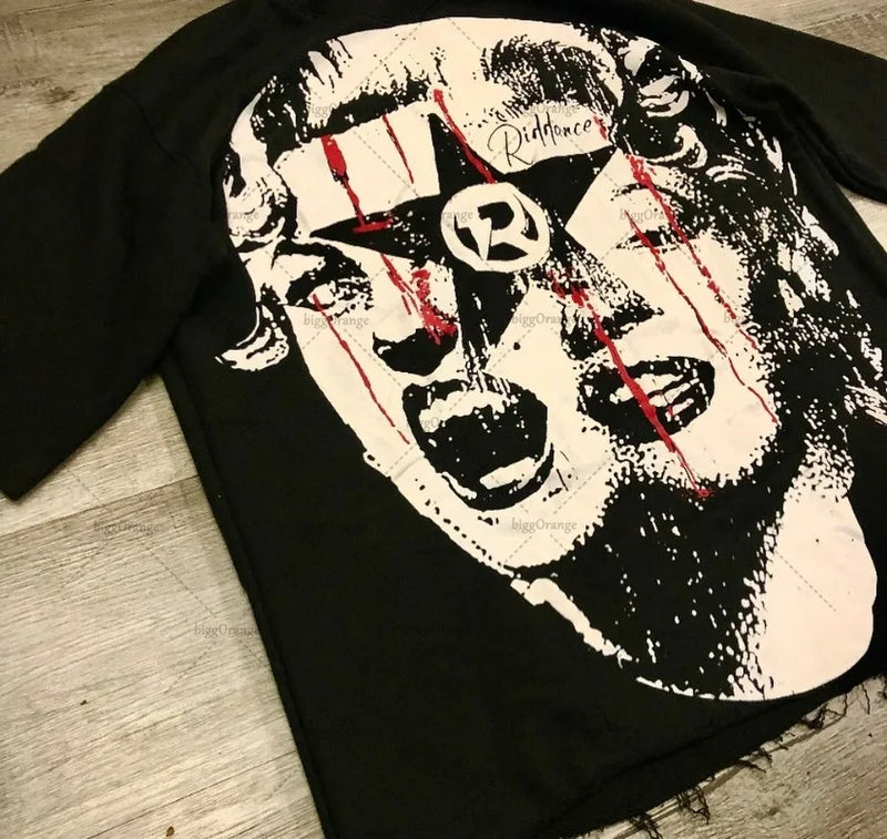 Skatercore Streetwear top – 2024 Summer American High Street Portrait Print Oversized Sh