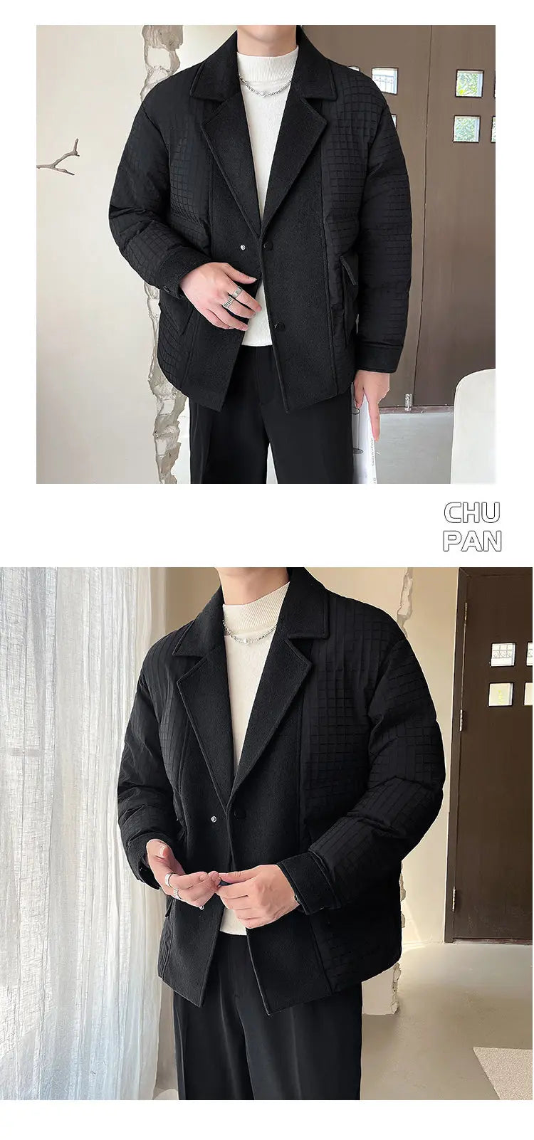 zip-up minimalist jacket, cold-season outfit - comfortable cotton fit with bold prints