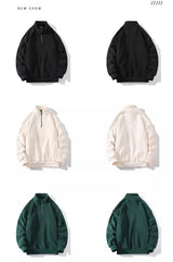 Mens Polar Fleece Half Zip Turtleneck Sweatshirts Korean Fashion Loose