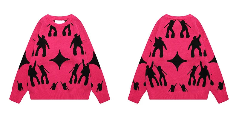 fashion knitted sweater unisex harajuku anime pattern sweaters casual pink color pullover streetwear sweaters jumpers knitwear streetwear fashion hoodie, urban wear with bold artwork, high quality cotton pullover