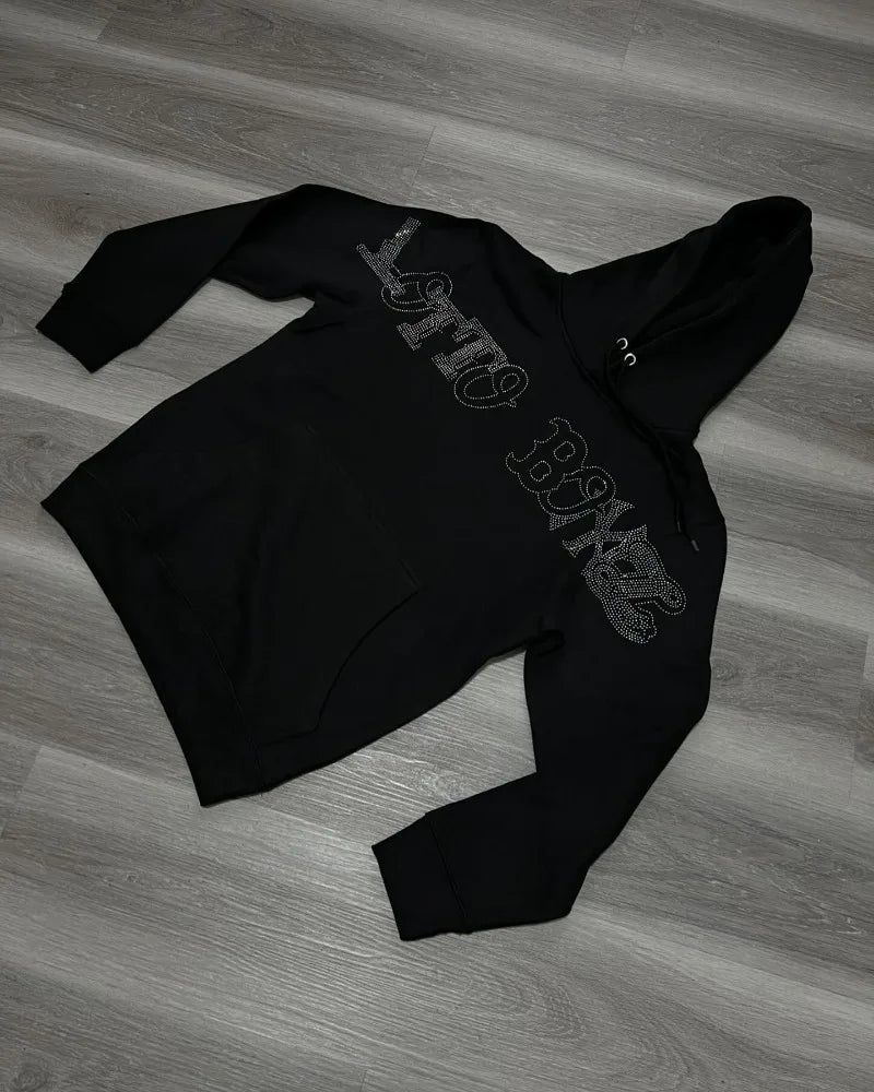 American Trendy Gothic Cartoon Pistol Print Oversized Hoodie Womens Y2