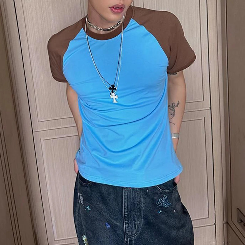Trapwear Anime panel – Cotton Y2K T Shirt Contrast Color T Shirts Mens Slim Fit Sho