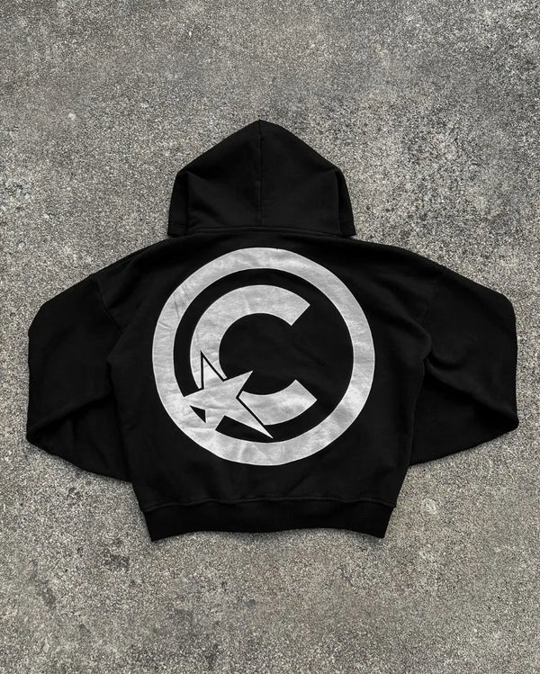 2024 Trendy Brand Fashion Letter Embroidered Oversized Hoodie Men Y2K