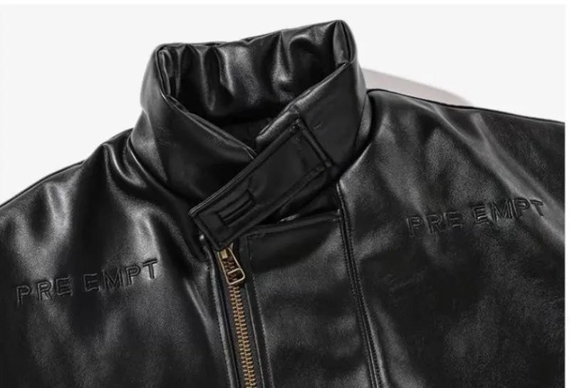 japanese street motorcycle set men thickened stand collar hip hop leather jacket harajuku casual pants 2 pcs bomber suit 2023 unique default style 4889