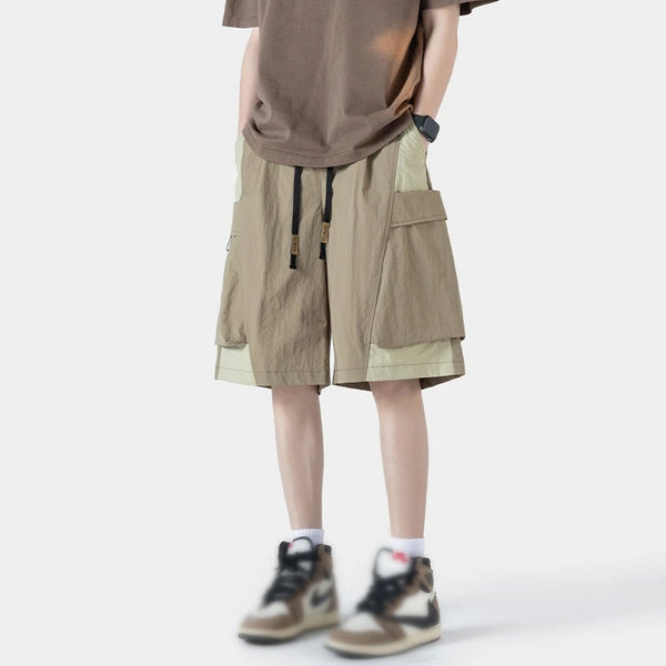 trendy patchwork shorts for men baggy track pants side pockets basketball short pants hip hop street male shorts drawstring street shorts