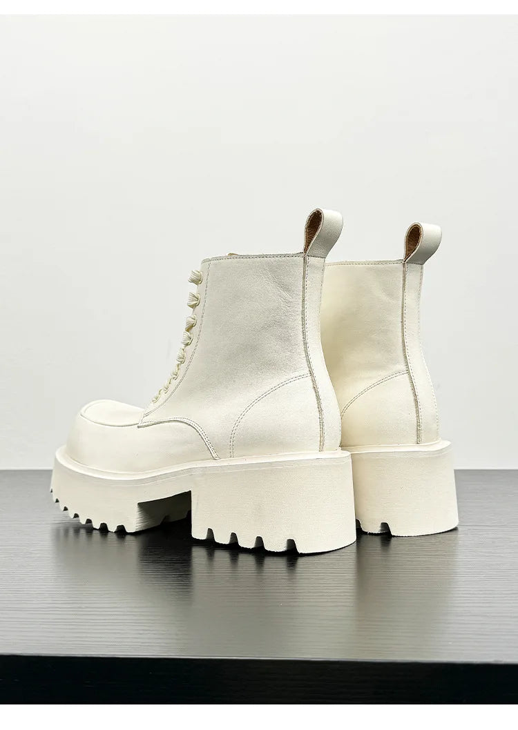 Men's Genuine Leather High Sole Platform Streetwear Fashion Casual Increase Boots Male Punk Gothic Rock Motorcycle Boots Shoes