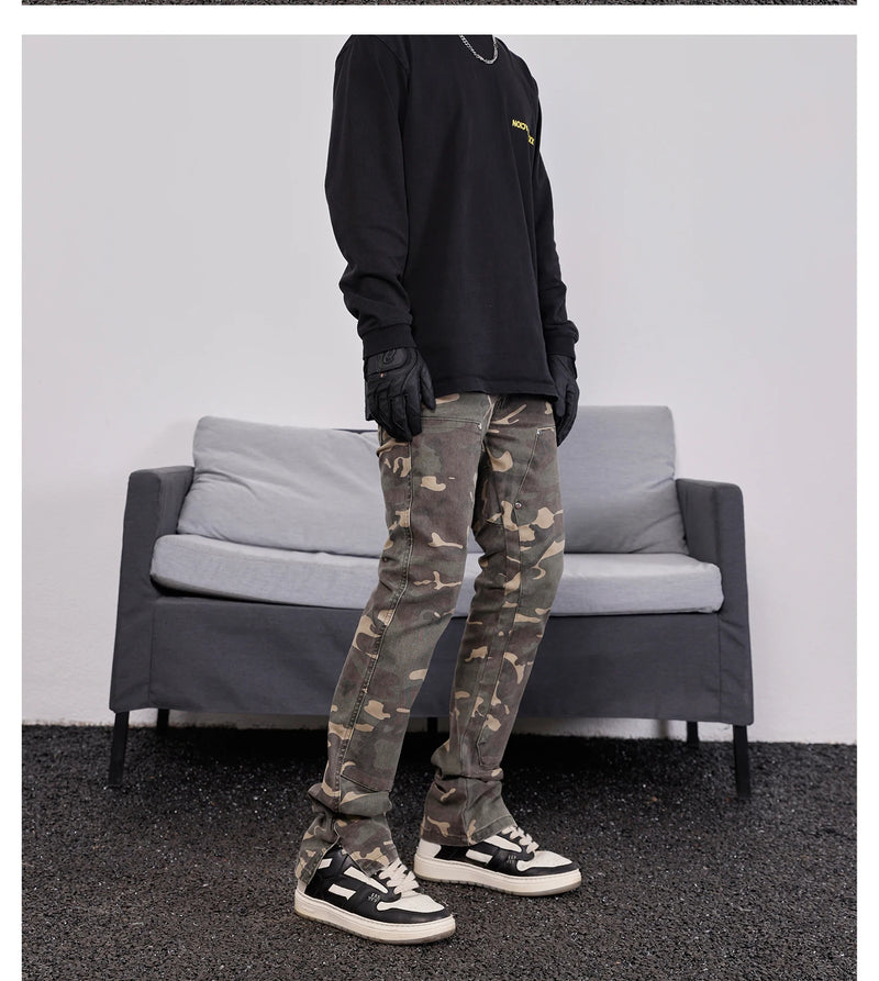 mens hip hop streetwear denim pants fashion camouflage pants 2023 harajuku cotton zipper joggers slim fit jeans trousers pants unique joggers style 2721