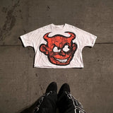 Skatercore Anime panel – American Fashion Trend Letter Print Oversized Round T Shirt