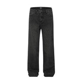 men streetwear fashion hip hop loose casual print black plaid denim pant jeans man vibe straight cowboy baggy jeans trousers unique jeans style 1577