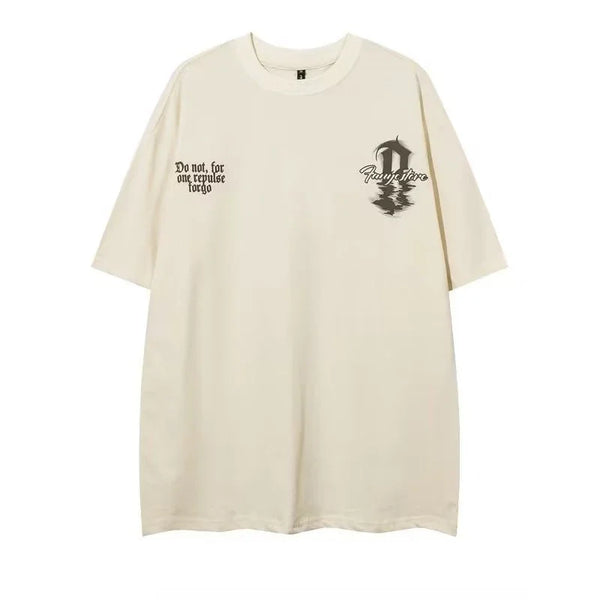Vaporwave Barcode glitch – High Street Graffiti Letter Print Tee Shirt Mens Oversized C
