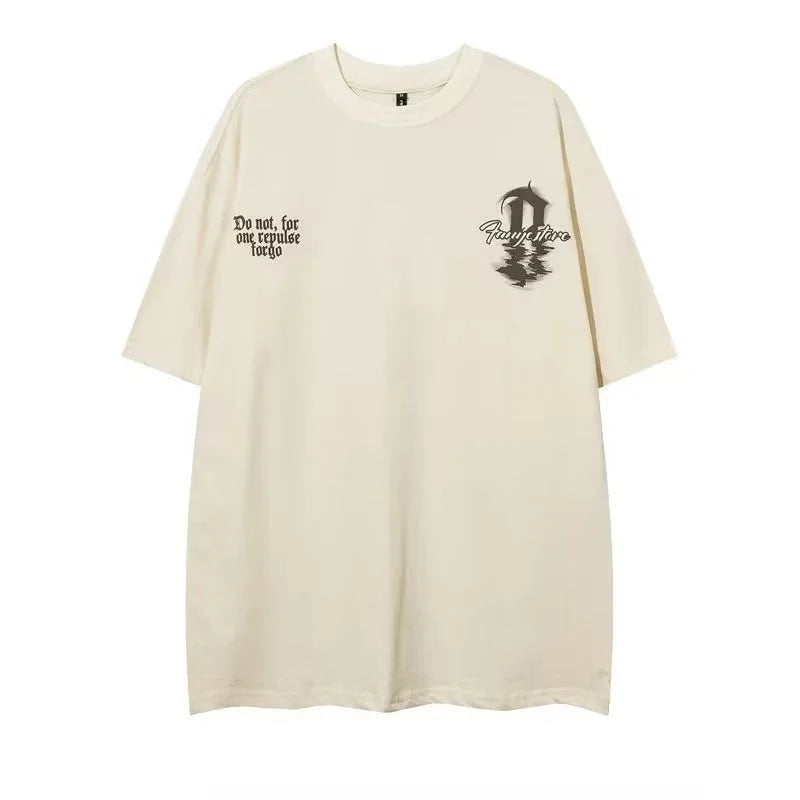 Vaporwave Barcode glitch – High Street Graffiti Letter Print Tee Shirt Mens Oversized C
