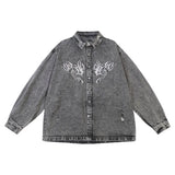 Hip Hop Denim Jeans Shirt Harajuku Retro Washed Letter Embroidery Long Sleeve Shirts for Men High Street Casual Loose Tops Shirt