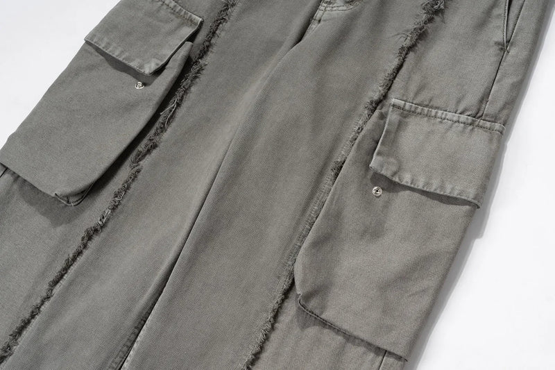 y2k streetwear tassel multi pocket jeans for men straight solid baggy cargo pants pantalones hombre casual denim trousers 1 unique cargo style 506