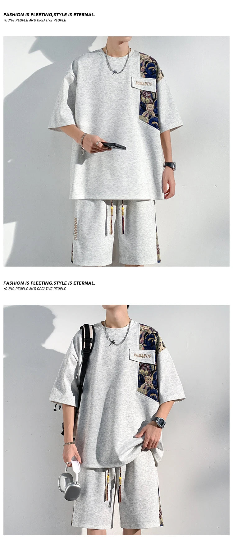 Embroidered Set Summer Fashion Short Sleeve Shorts Fake Pocket  Street Clothes
