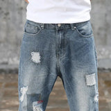 mens jeans with holes man cowboy pants cropped harem hip hop trousers 2024 korean style torn ripped broken retro classic pants unique jeans style 1872