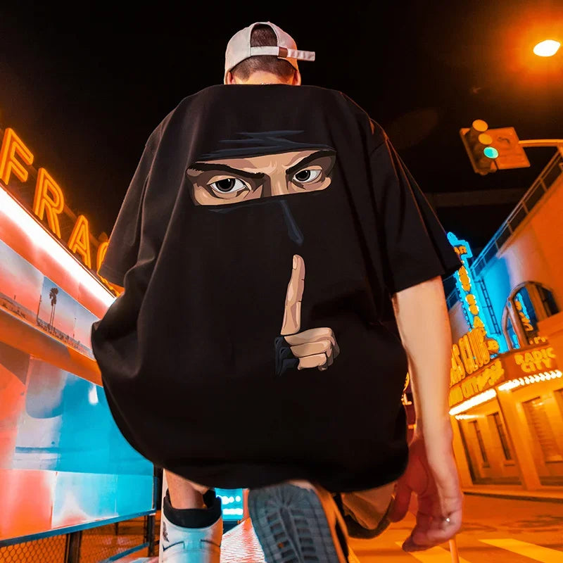 Cyberpunk Crying character – Japanese Retro Ninja Printed Short Sleeve T Shirt Homme Fash