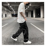 fashion design lines denim jeans mens zipper loose straight trousers hip hop new casual streetwear pants joggers baggy jeans unique joggers style 1456