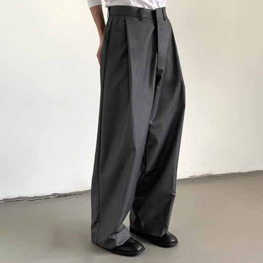 mens straight tube ice silk pants casual slacks youth thin wide leg pants business summer pants soft vintage trousers relaxed fit trousers