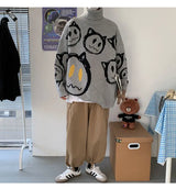 y2k fire graphic sweater, edgy streetwear for bold fashion-forward winter outfits, mens fashion layer for modern streetwear c