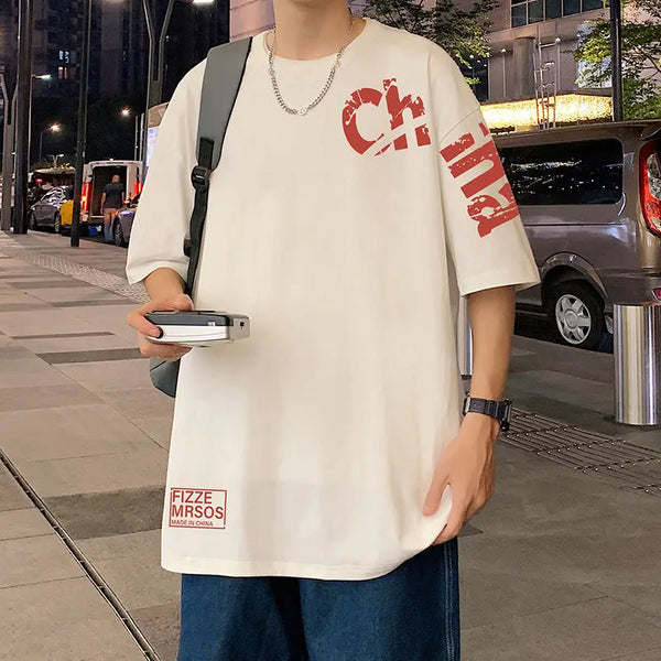 Glitchcore Anime panel – Korean Trendy Letter Printed Short Sleeved T Shirt For Men I