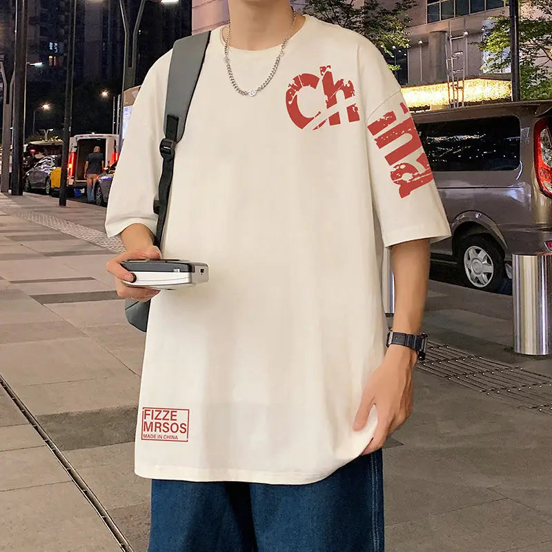 Glitchcore Anime panel – Korean Trendy Letter Printed Short Sleeved T Shirt For Men I