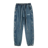 washed distressed denim sweatpant cashew flower patchwork oversized splice buckle jogging jeans casual button baggy men clothing casual joggers