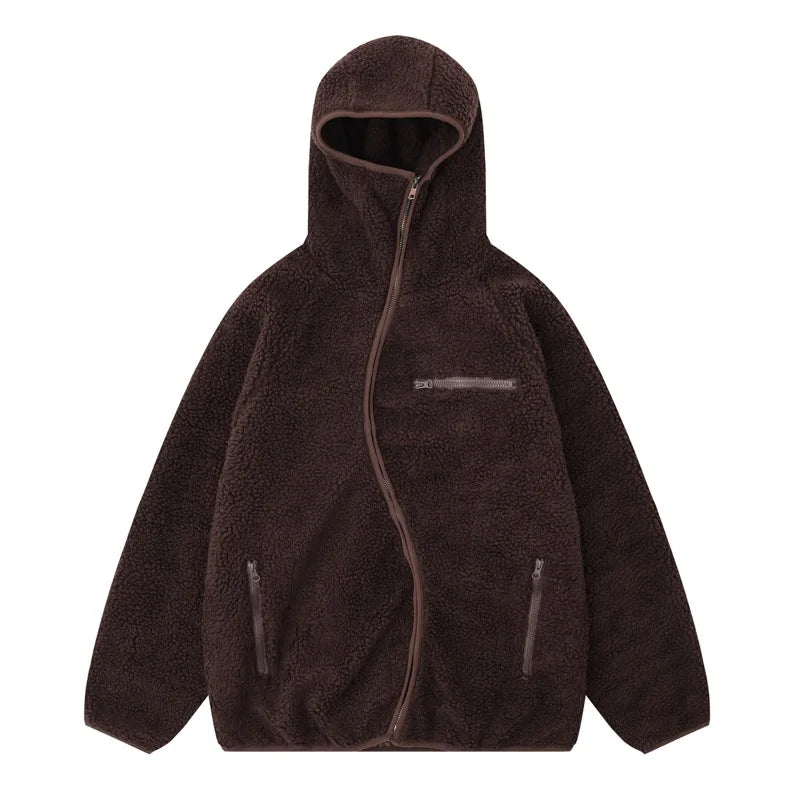 high street fleece hooded jackets and coats new casual warm hoodies hairy curved zipper outerwear streetwear winter men black - variant style e797ca for streetwear fashion