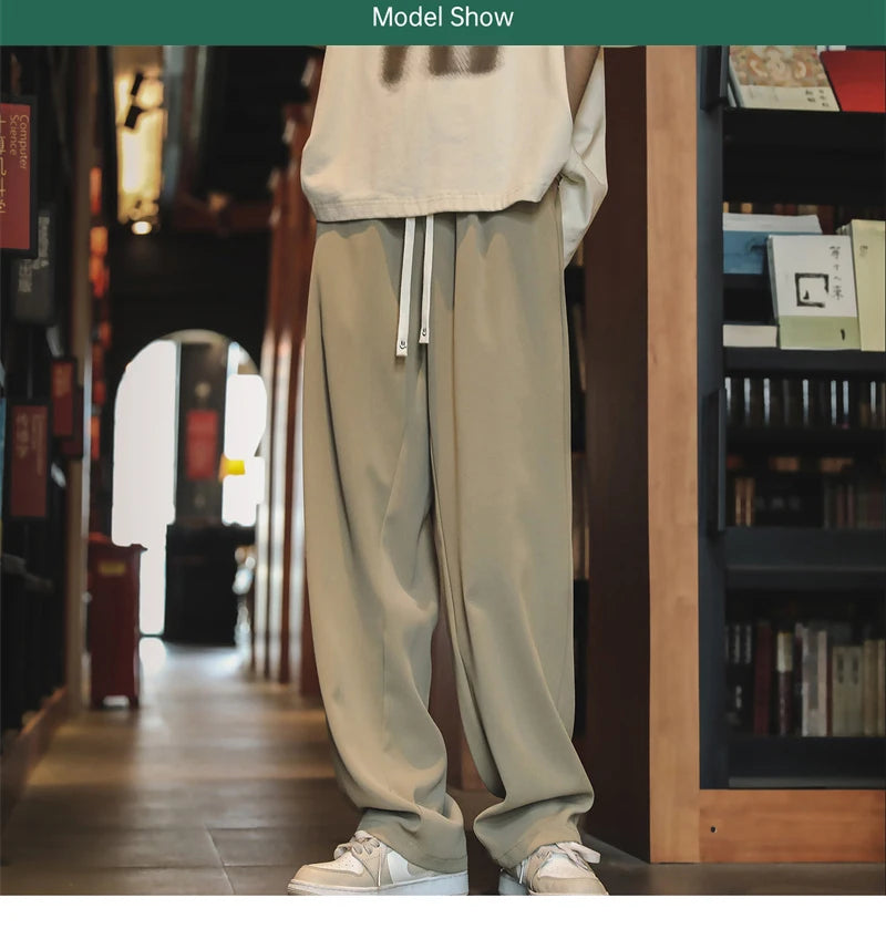 autumn mens sweatpants korean fashion sportswear drawstring wide leg straight track pants casual y2k streetwear baggy trousers unique joggers style 3294